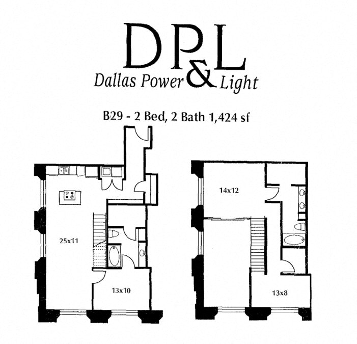 Floor plan for 2 beds, 2 baths, 1424 sqft